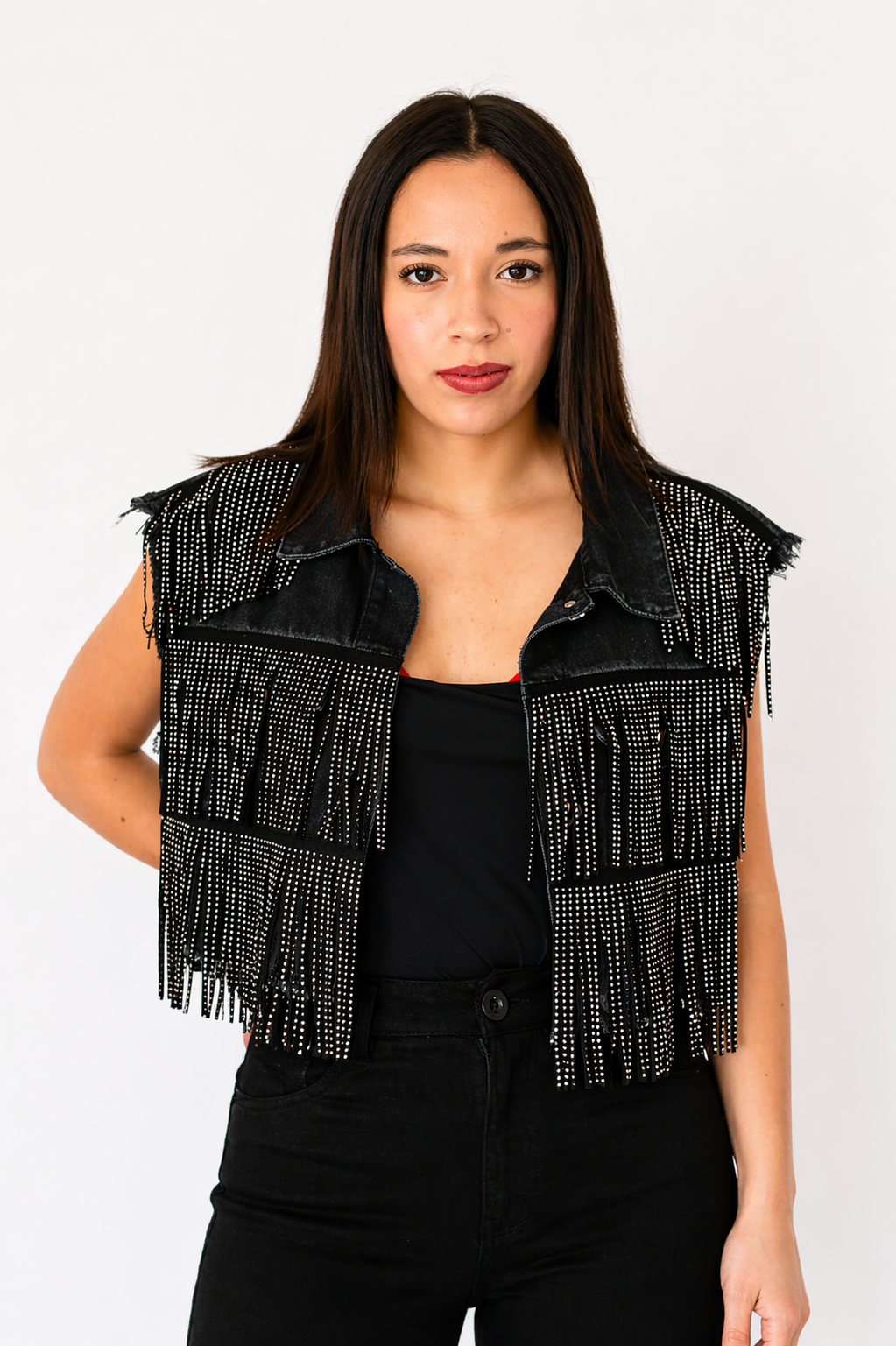 Chaleco Fringe Noir